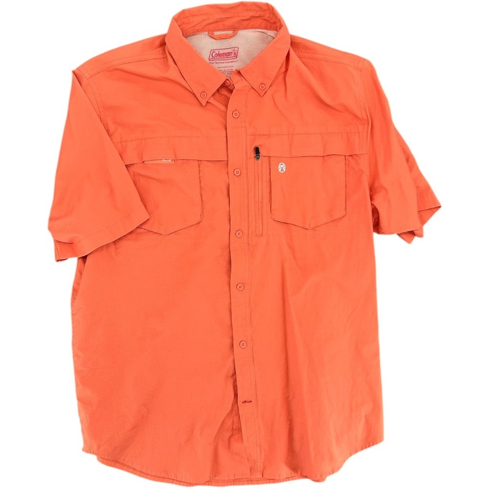 Coleman Mens Fishing Shirt Short Sleeve Button Up Orange XL
